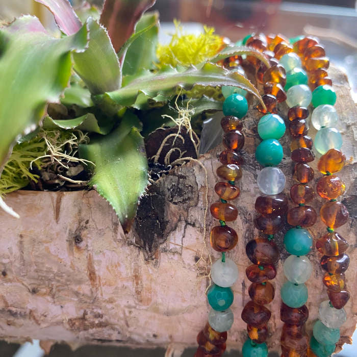 Pulseira - Tornozeleira Classy Âmbar Cognac e Aventurina Bebé - Criança