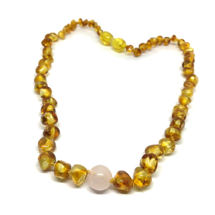 Colar UNO Âmbar Mel e Quartz Rosa Juvenil - Mulher