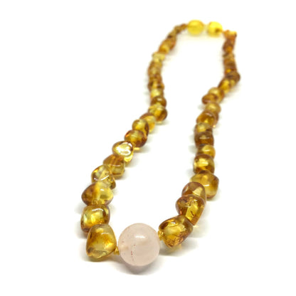 Colar UNO Âmbar Mel e Quartz Rosa Juvenil - Mulher