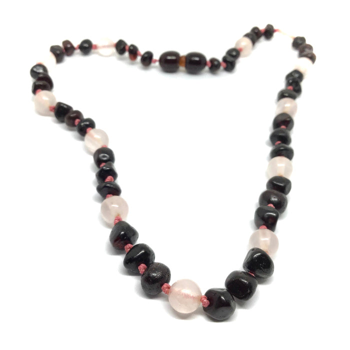 Colar de Âmbar Classy Cherry e Quartz Rosa Bebé - Criança