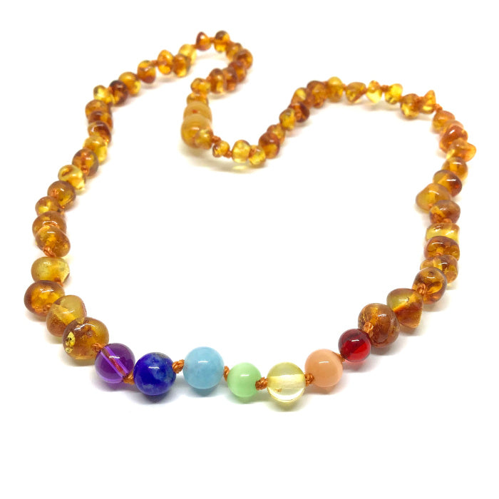 Colar de Âmbar Cognac e Chakras Juvenil - Mulher