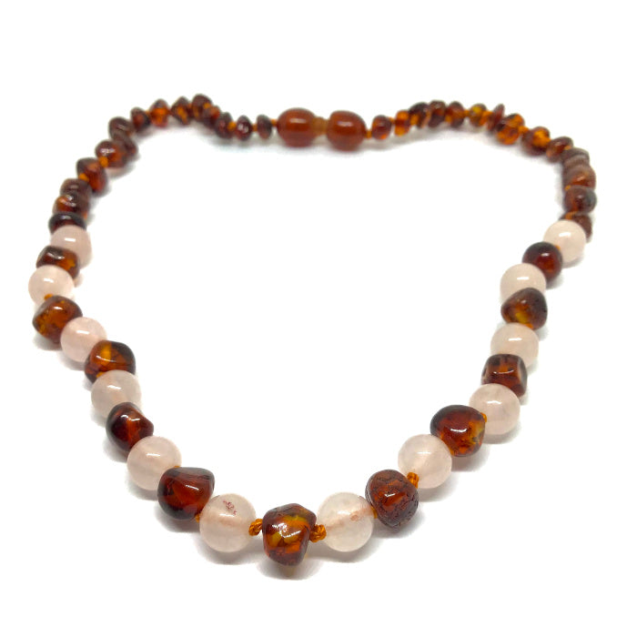 Colar Diva Âmbar Cognac e Quartz Rosa Bebé - Criança
