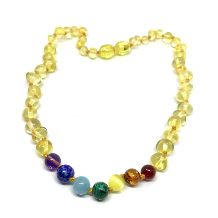 Colar de Âmbar Limão Polido e Chakras Adulto
