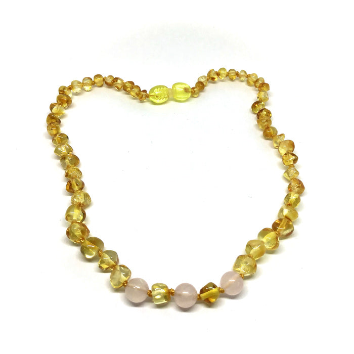 Colar de Âmbar Mel e 3 Quartz Rosa Adulto