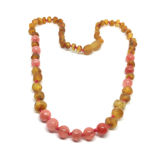 Colar de Âmbar Classy Mel Não Polido e Quartz Cherry Bebé - Criança