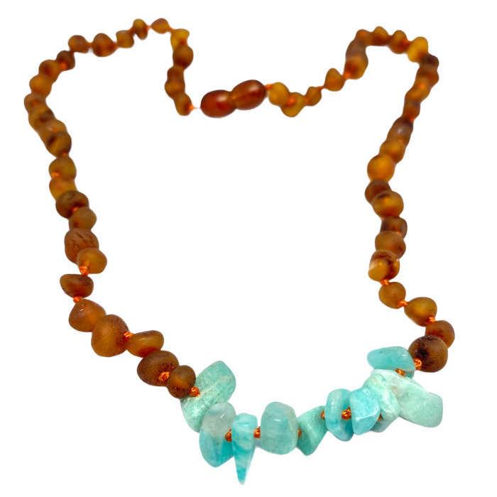 Colar de Âmbar Hope Cognac Não Polido e Amazonite Chip Adulto