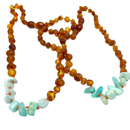 Colar de Âmbar Hope Cognac Não Polido e Amazonite Chip Adulto