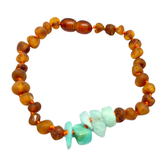 TORNOZELEIRA (ADULTO) de Âmbar Cognac Não Polido e Amazonite