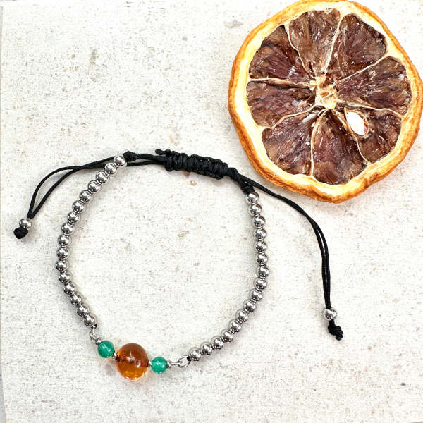 One - Pulseira Ajustável em Ambar e Aço