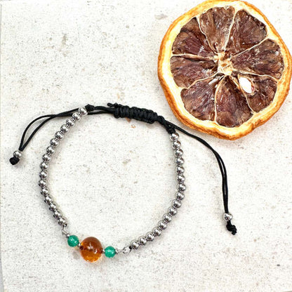 One - Pulseira Ajustável em Ambar e Aço