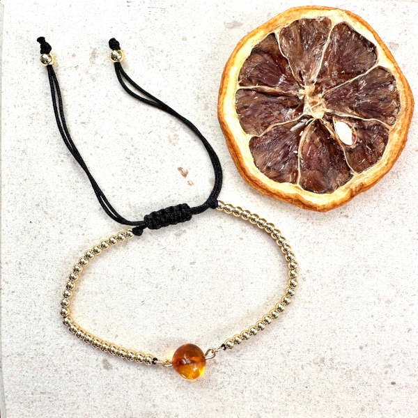 One - Pulseira Ajustável em Ambar e Aço