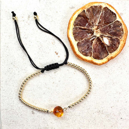 One - Pulseira Ajustável em Ambar e Aço