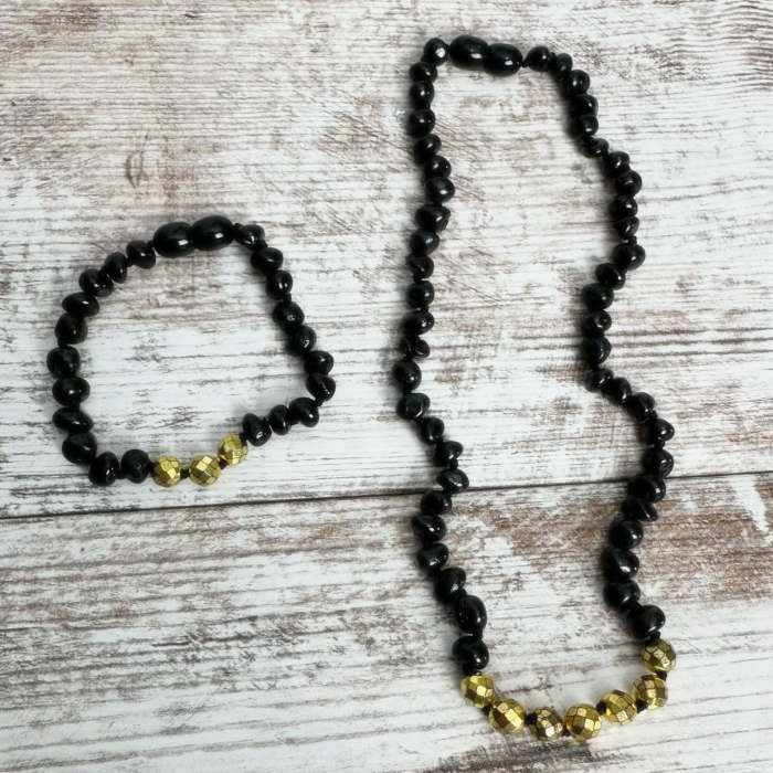 Pulseira - Tornozeleira de Âmbar Barroco Adulto Cherry e Pirita