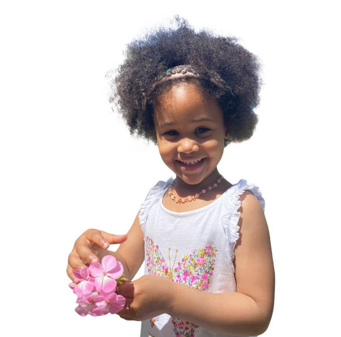 Colar Girly Âmbar Mel e Quartz Rosa Bebé - Criança