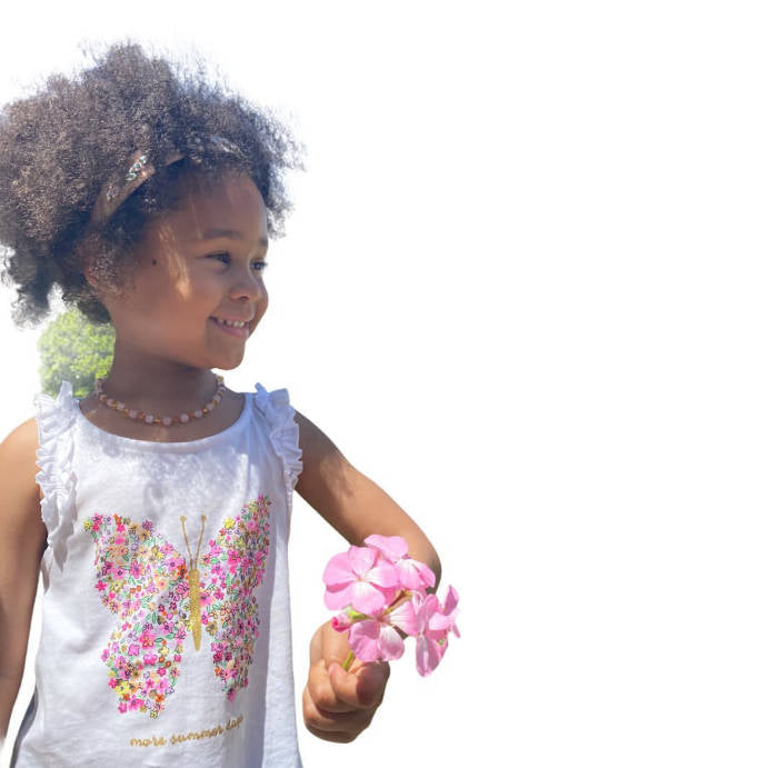 Colar Girly Âmbar Mel e Quartz Rosa Bebé - Criança