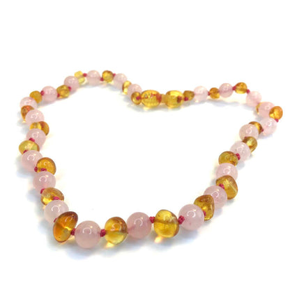 Colar Girly Âmbar Mel e Quartz Rosa Bebé - Criança
