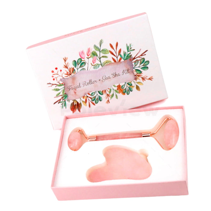 Kit Rolo Facial &amp; Gua Sha em Quartz Rosa