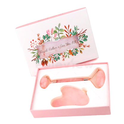 Kit Rolo Facial &amp; Gua Sha em Quartz Rosa