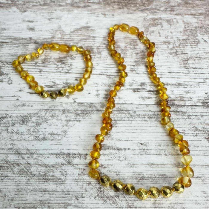 Pulseira - Tornozeleira de Âmbar Barroco Juvenil/Mulher Mel e Pirita