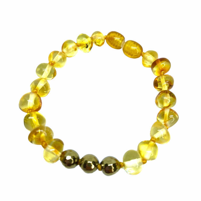 Pulseira - Tornozeleira de Âmbar Barroco Juvenil/Mulher Mel e Pirita