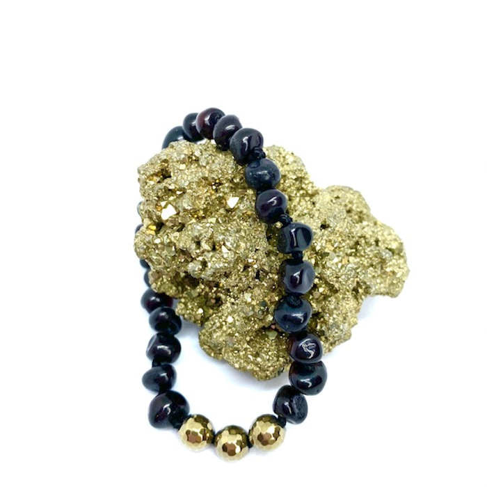 Pulseira - Tornozeleira de Âmbar Barroco Adulto Cherry e Pirita