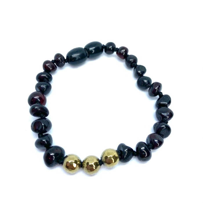 Pulseira - Tornozeleira de Âmbar Barroco Adulto Cherry e Pirita