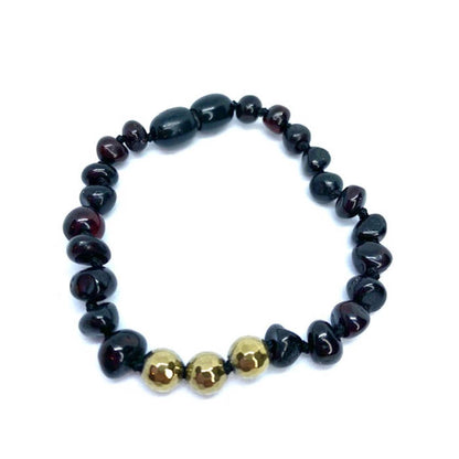 Pulseira - Tornozeleira de Âmbar Barroco Adulto Cherry e Pirita