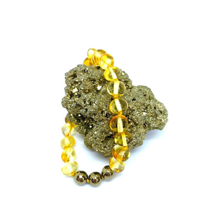 Pulseira - Tornozeleira de Âmbar Barroco Juvenil/Mulher Mel e Pirita