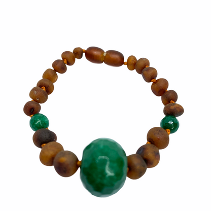 Pulseira Serendipity de Âmbar Cognac e Jade Juvenil-Mulher Pulso Fino