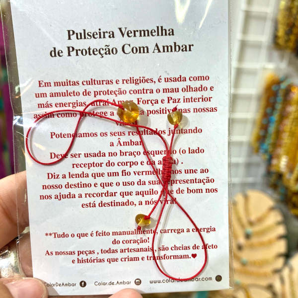 Pulseira Vermelha de Protecção Com Ambar