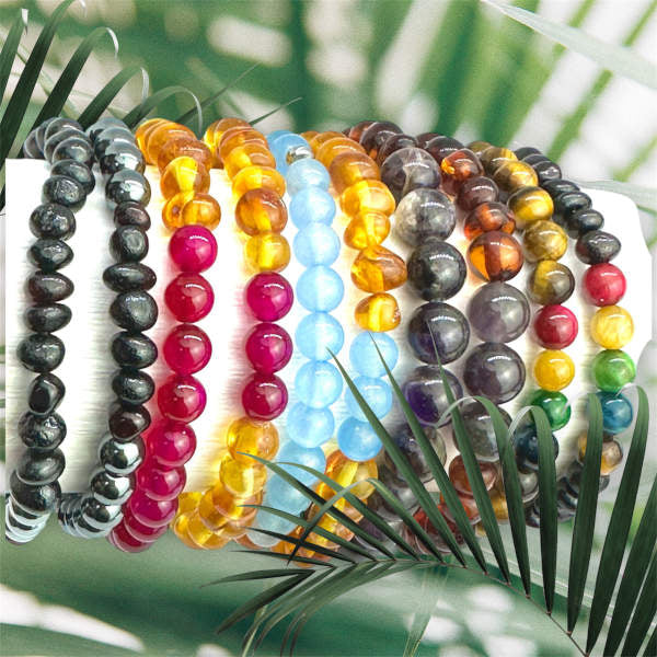 Conjunto de Pulseiras de Âmbar &amp; Pedras