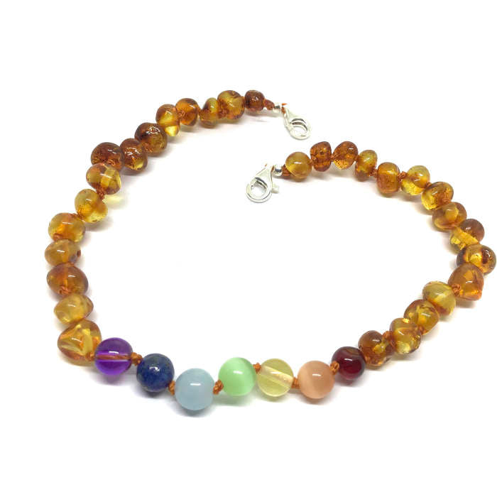 Tornozeleira (adulto) Ambar Cognac e Cores dos Chakras