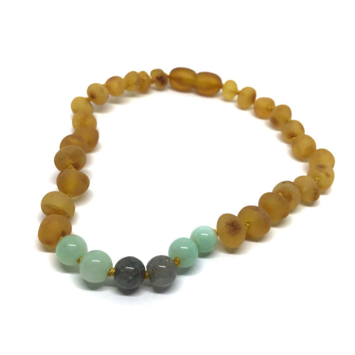 Tornozeleira (adulto) de Âmbar Mel Não Polido e Amazonite Mix