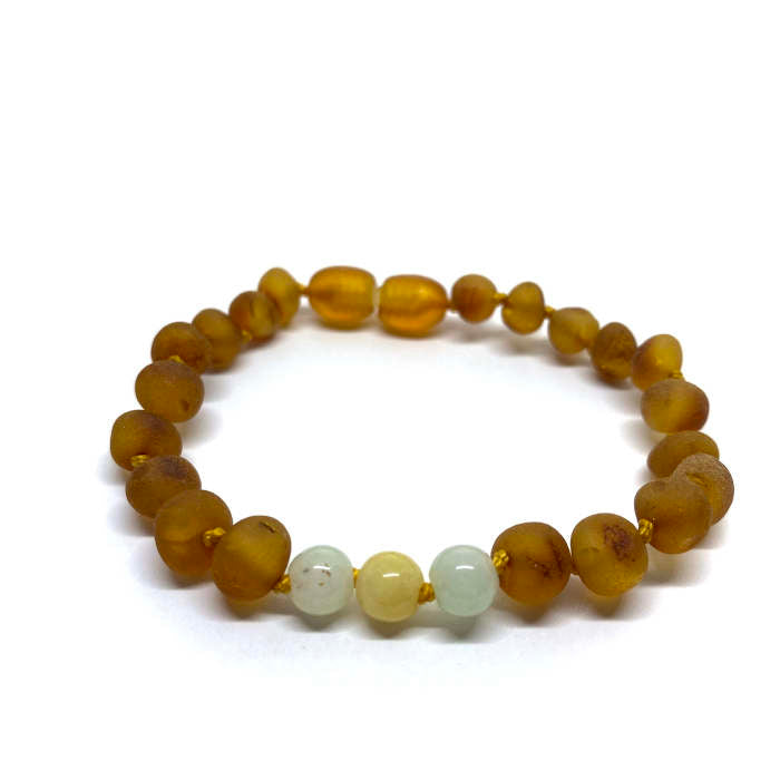 Pulseira - Tornozeleira de Âmbar Mel Não Polido e Amazonite Mix Bebé - Criança