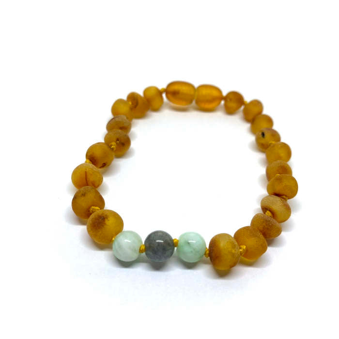 Pulseira - Tornozeleira de Âmbar Mel Não Polido e Amazonite Mix Juvenil/Mulher