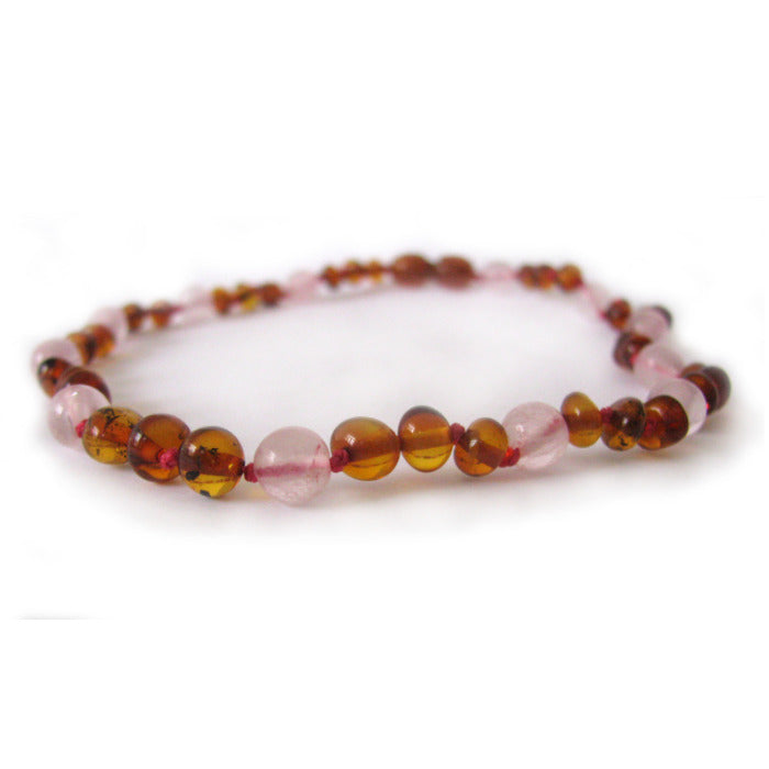 Colar Classy Âmbar Cognac e Quartz Rosa Bebé - Criança