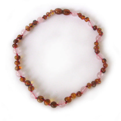 Colar Classy Âmbar Cognac e Quartz Rosa Bebé - Criança