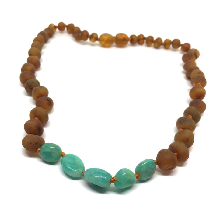 Colar de Âmbar Hope Cognac Não Polido e Amazonite Bebé - Criança