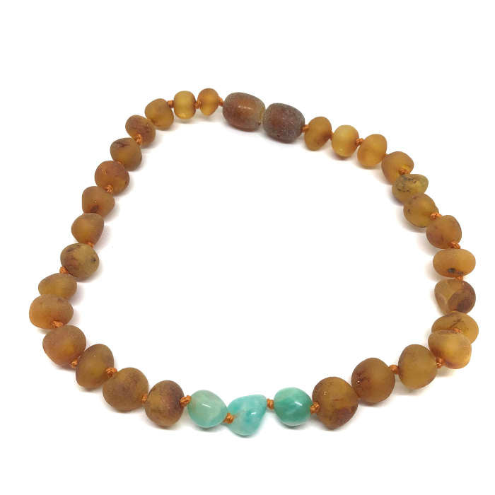 Tornozeleira (adulto) de Âmbar Cognac Não Polido e Amazonite