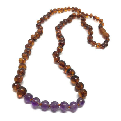 Colar de Âmbar Hope Cognac e Ametista Adulto 55cm