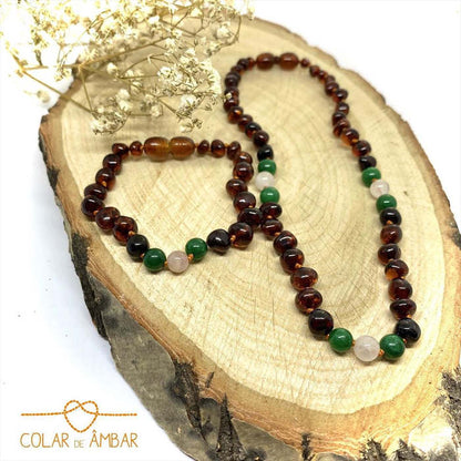 Pulseira - Tornozeleira de Âmbar Cognac e Jade Juvenil/Mulher