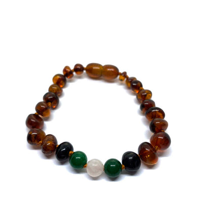 Pulseira - Tornozeleira de Âmbar Cognac e Jade Bebé - Criança
