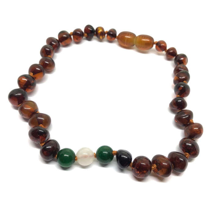 Tornozeleira (adulto) de Âmbar Cognac e Jade