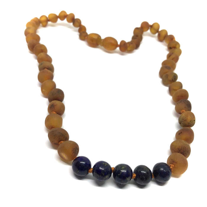 Colar de Âmbar Hope Cognac Não Polido e Lapis Lazuli Bebé - Criança