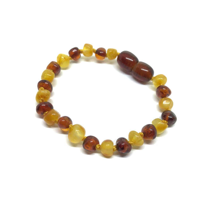 Pulseira - Tornozeleira de Âmbar Barroco Juvenil/Mulher Cognac e Manteiga