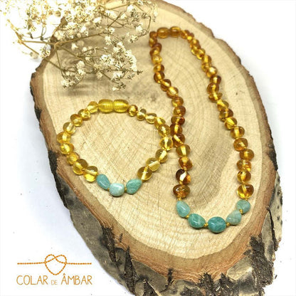 Colar de Âmbar Hope Mel e Amazonite Adulto 55cm