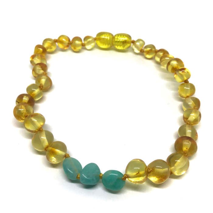 Tornozeleira (adulto) de Âmbar Mel e Amazonite