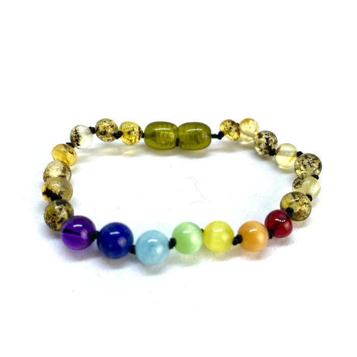 Pulseira - Tornozeleira de Âmbar Verde e Chakras Adulto