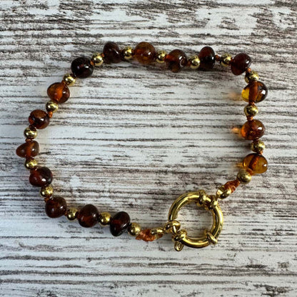 Colar e Pulseira de Âmbar Cognac com Fecho em Aço