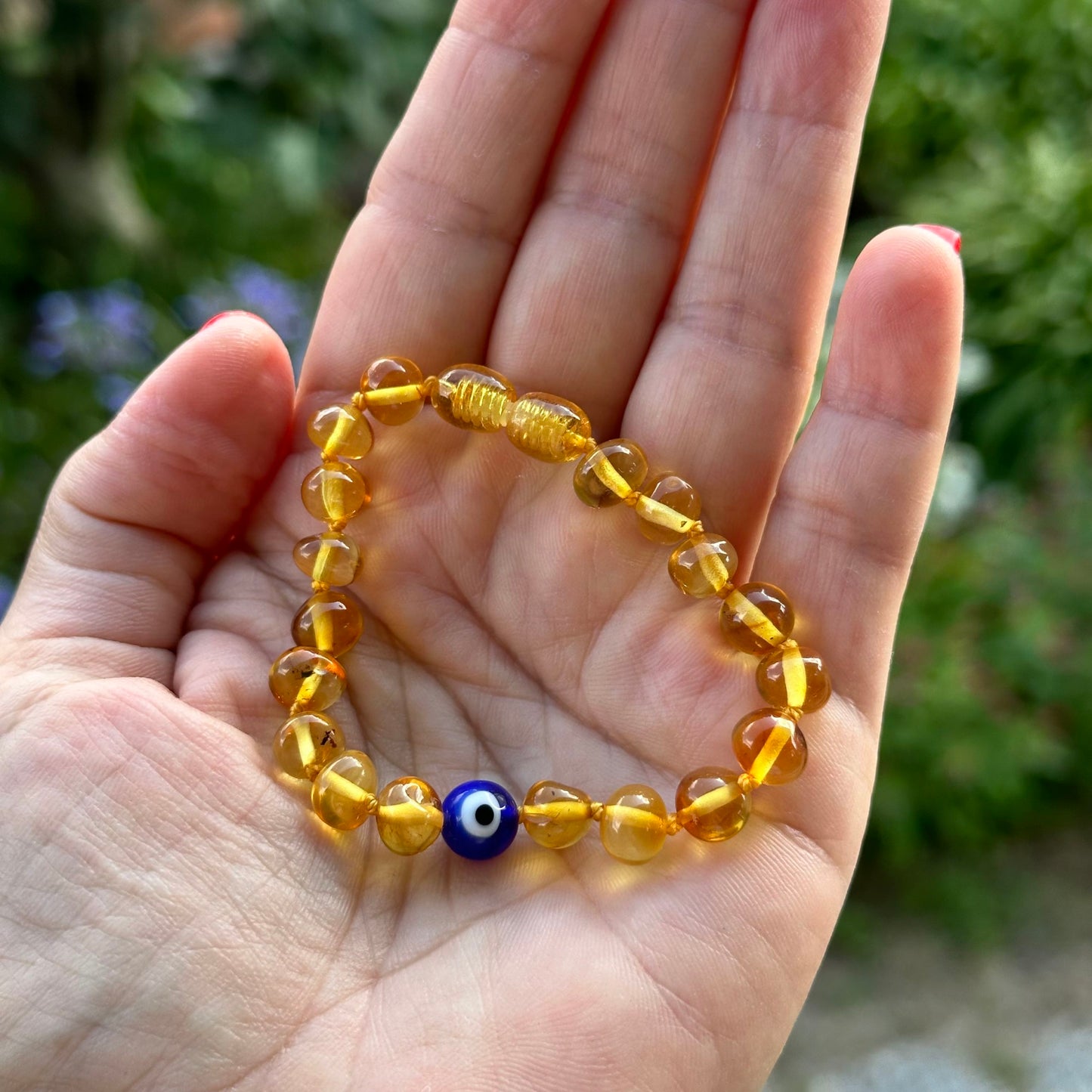Pulseira - Tornozeleira de Âmbar Barroco Bebé - Criança com Olho